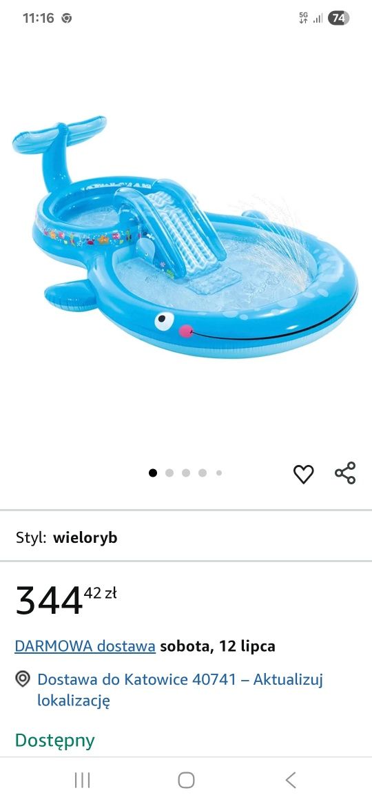 Duży basen dla dziecka wieloryb z zjeżdżalnią, stan bdb!
