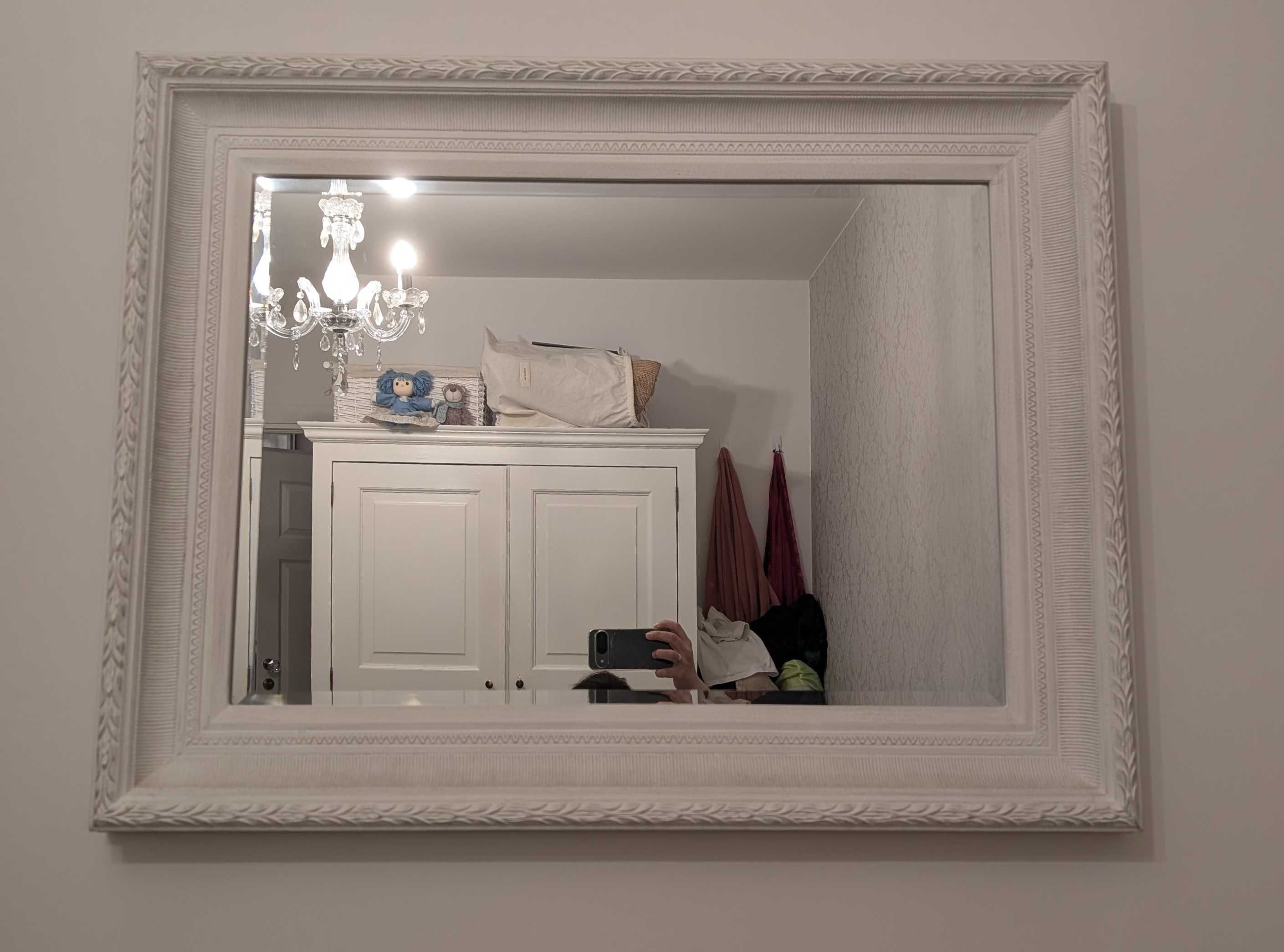 Lustro wiszące biała rustykalna rama 90x 70