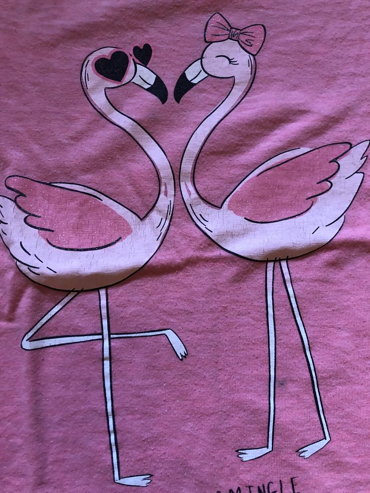 Koszulka / Bluzka z frędzlami flamingi 128
