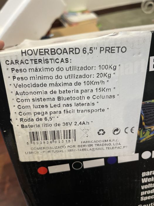 Hoverboard novo 6,5” preto na caixa