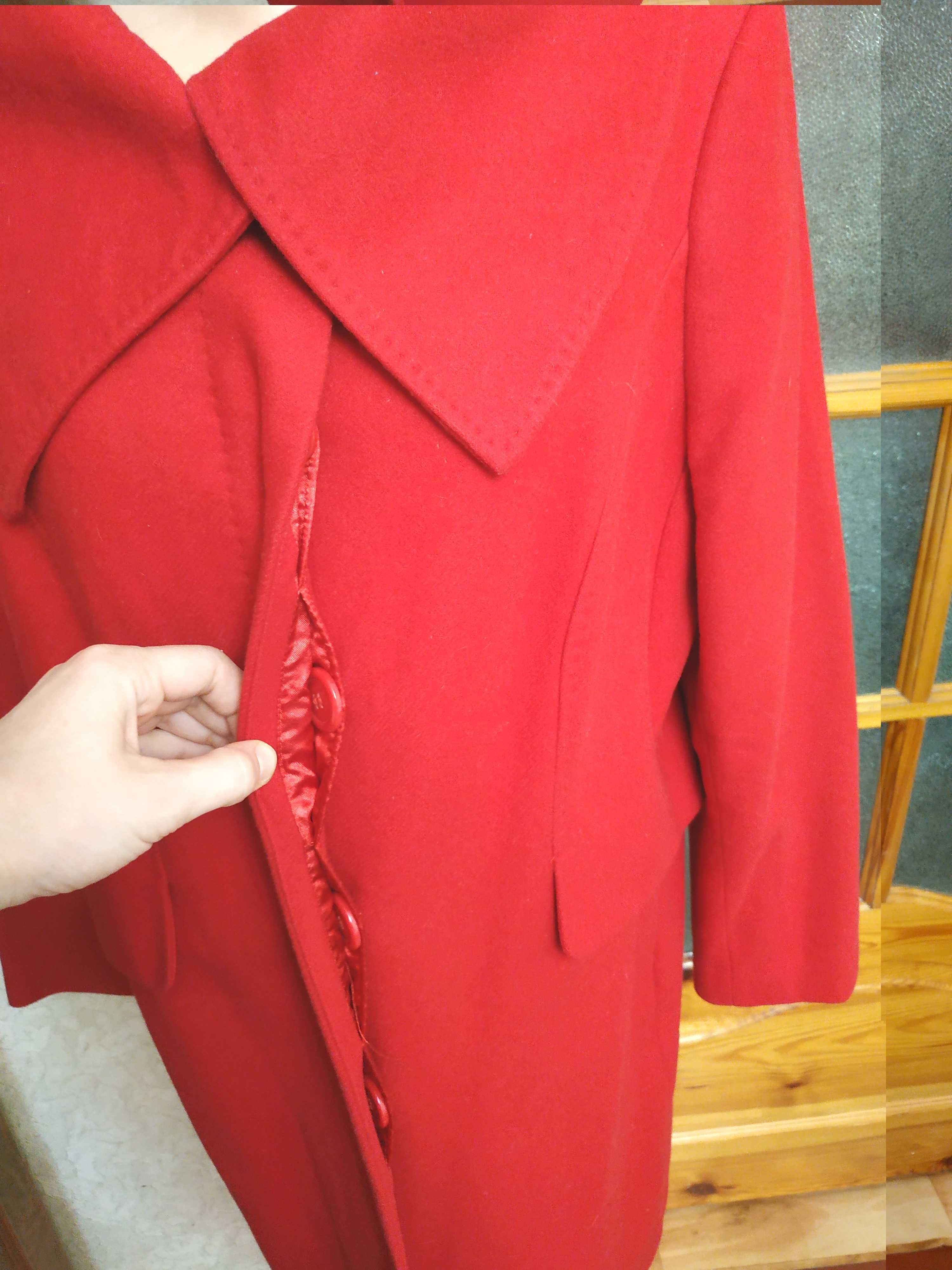Элегантное женское красное шерстяное пальто Debenhams размер UK 18
