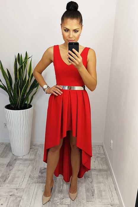 Sukienka długa przód krótszy czerwona wesele M 38