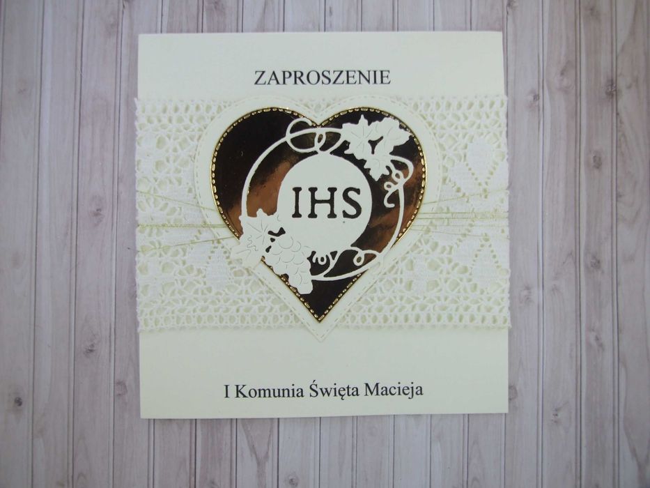 Zaprosznie komunia, komunijne 2024 koronka ,serce