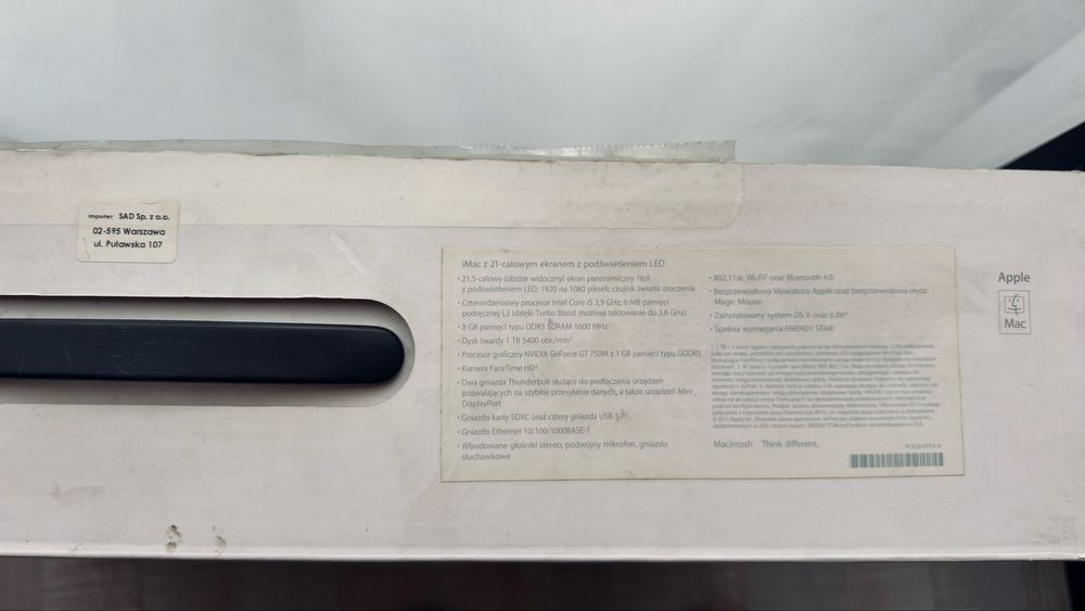 Apple iMac 21,5 Intel Core i5 2,9GHz 1TB 8GB DDR3 A1418 ME087PL/A
