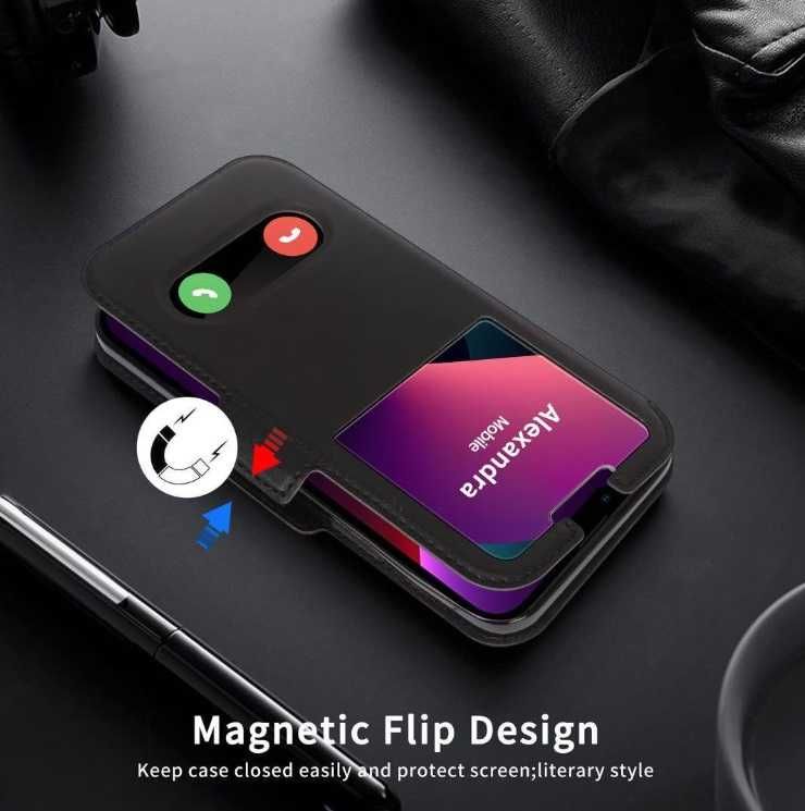 FYY etui z klapką do iPhone 13 Pro 6.1" okno połączenia magsafe czarne