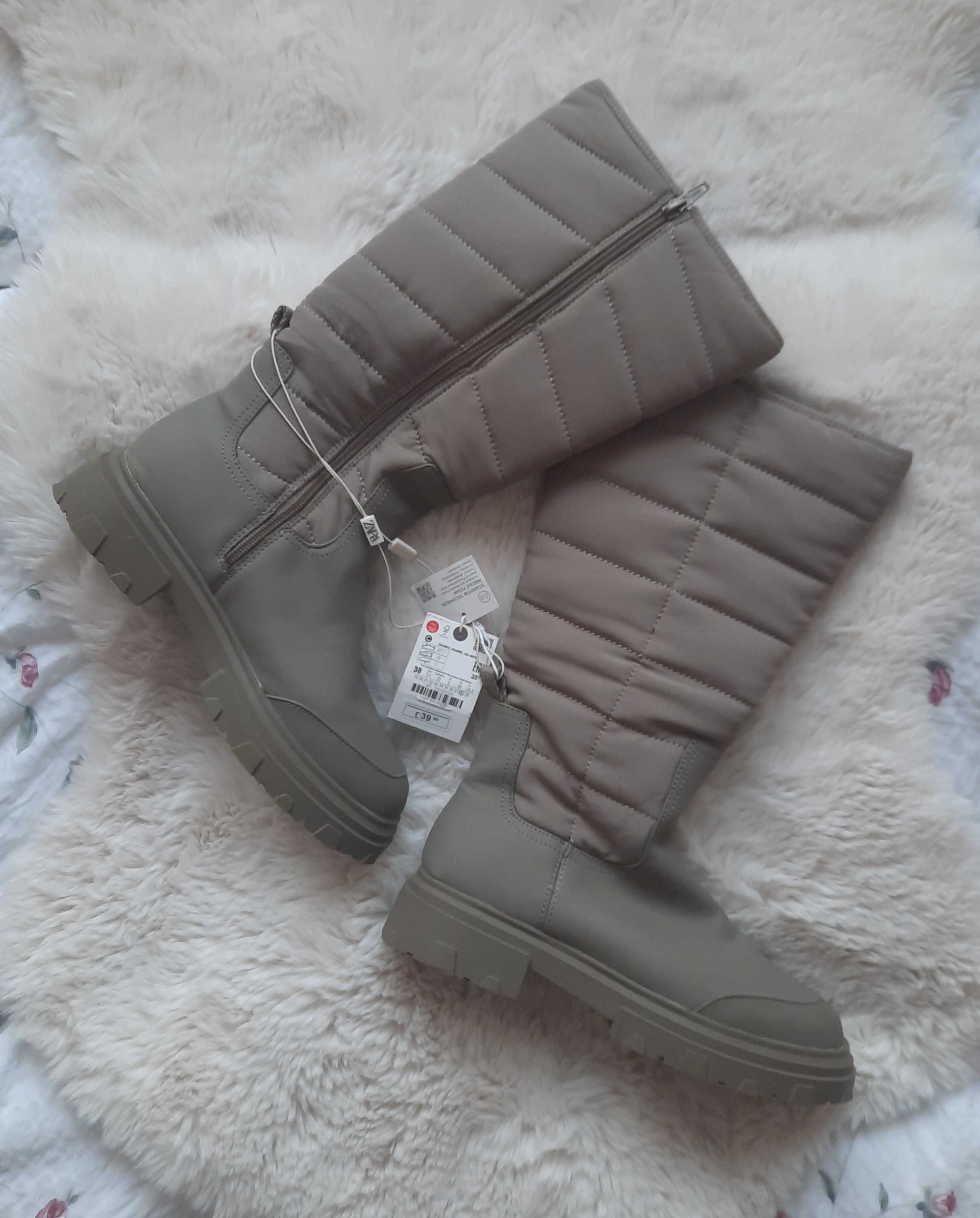 Kozaki Śniegowce Zara 38 khaki