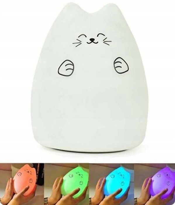 lampka nocna dla dzieci kolorowa silikon led kotek