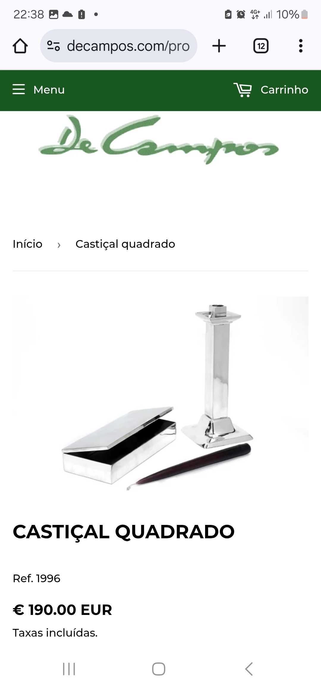 Castiçal estanho marca Decampos