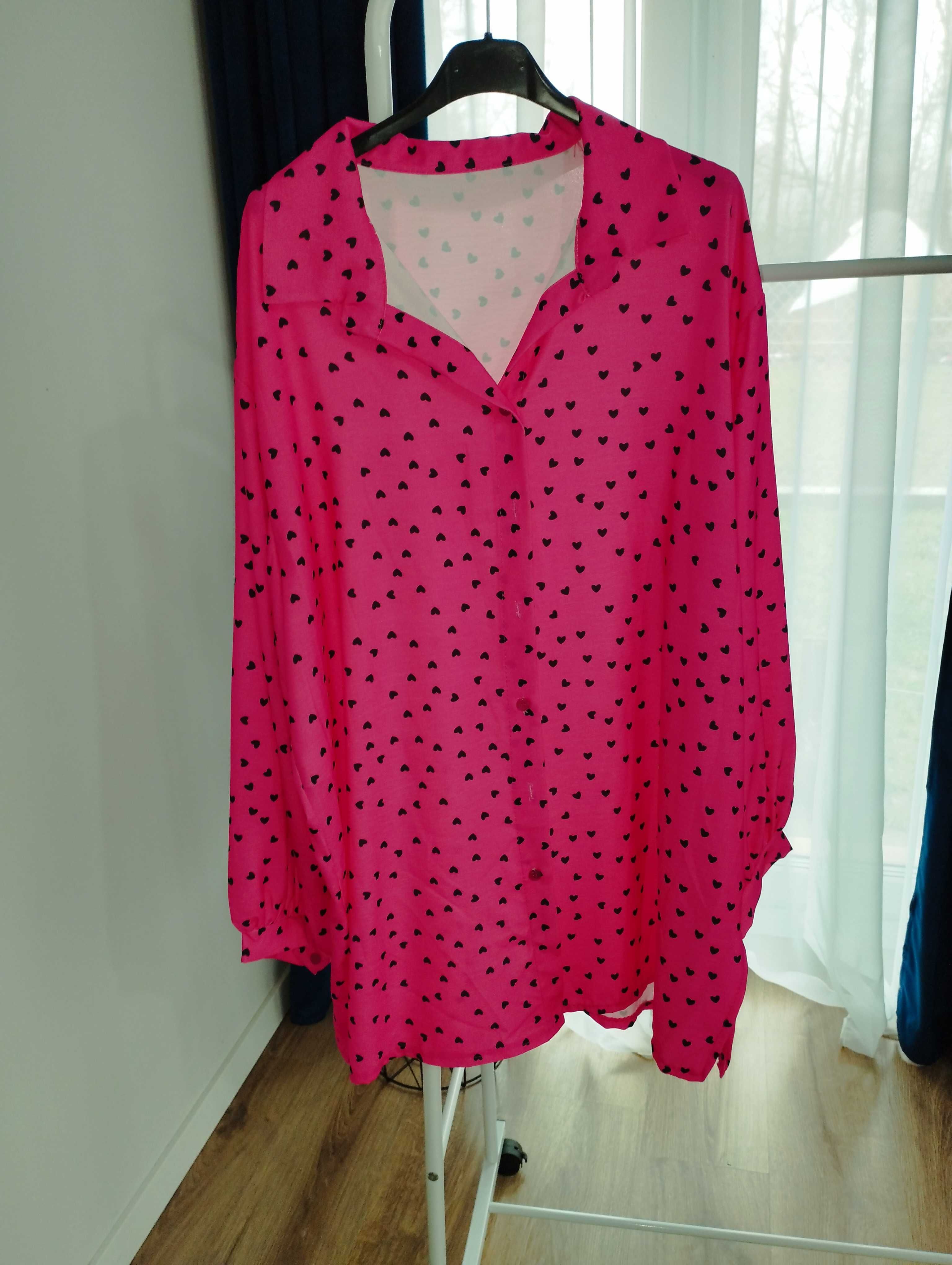Koszula w serduszka 6XL 52 Fuksja