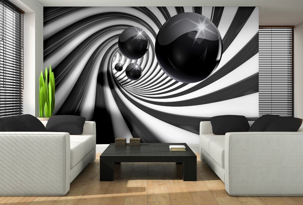 Tapeta, fototapeta: Czarny tunel 3d. Kule, tunel 208x146 cm.