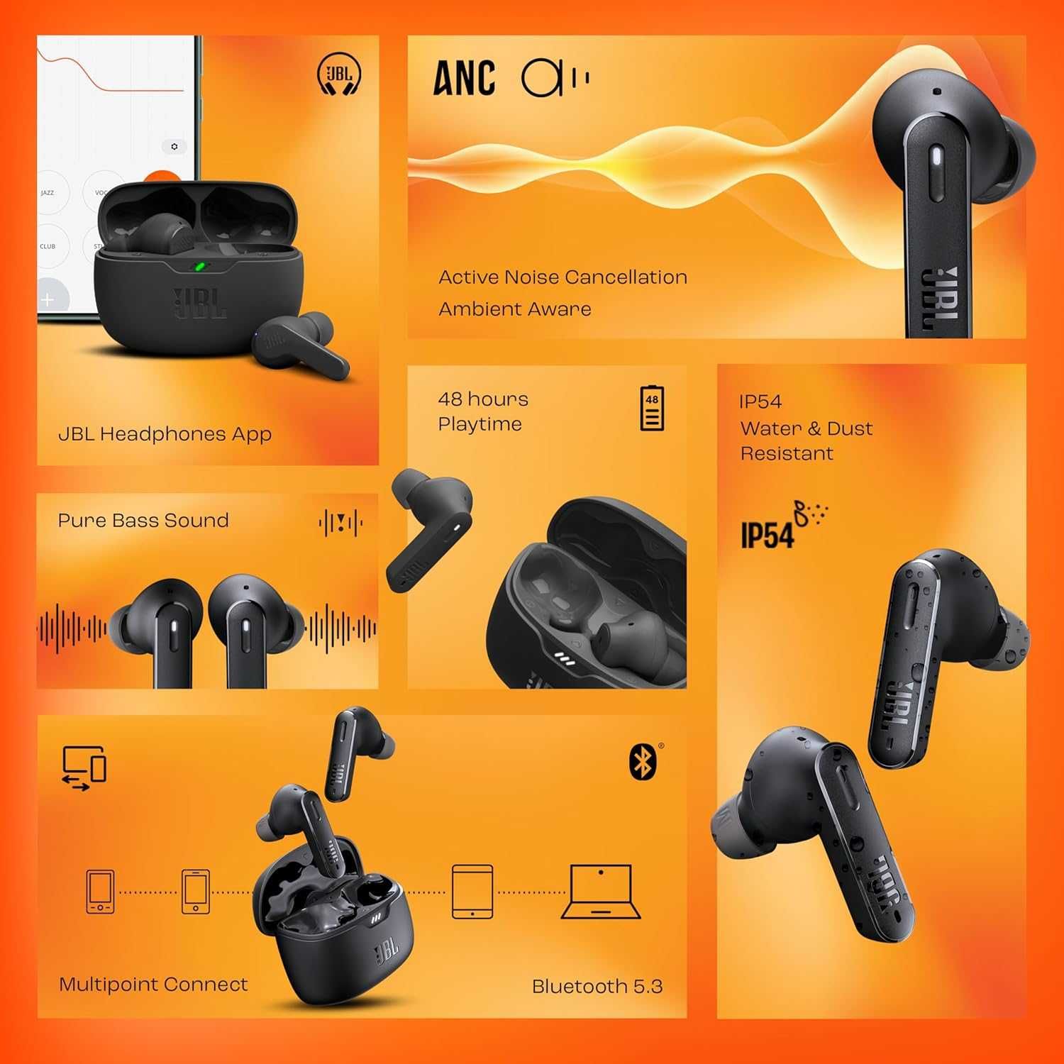 Słuchawki Bezprzewodowe Dokanałowe JBL Tune 245NC ANC BT5.3 Sklep Wawa