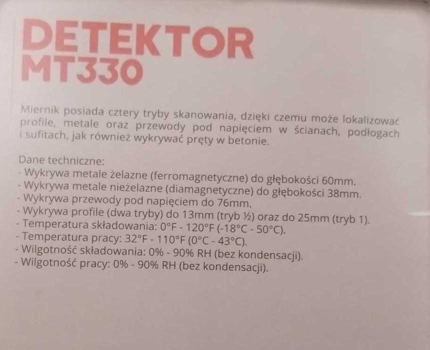 Wykrywacz Detektor metali profili przewodów elektrycznych LCD