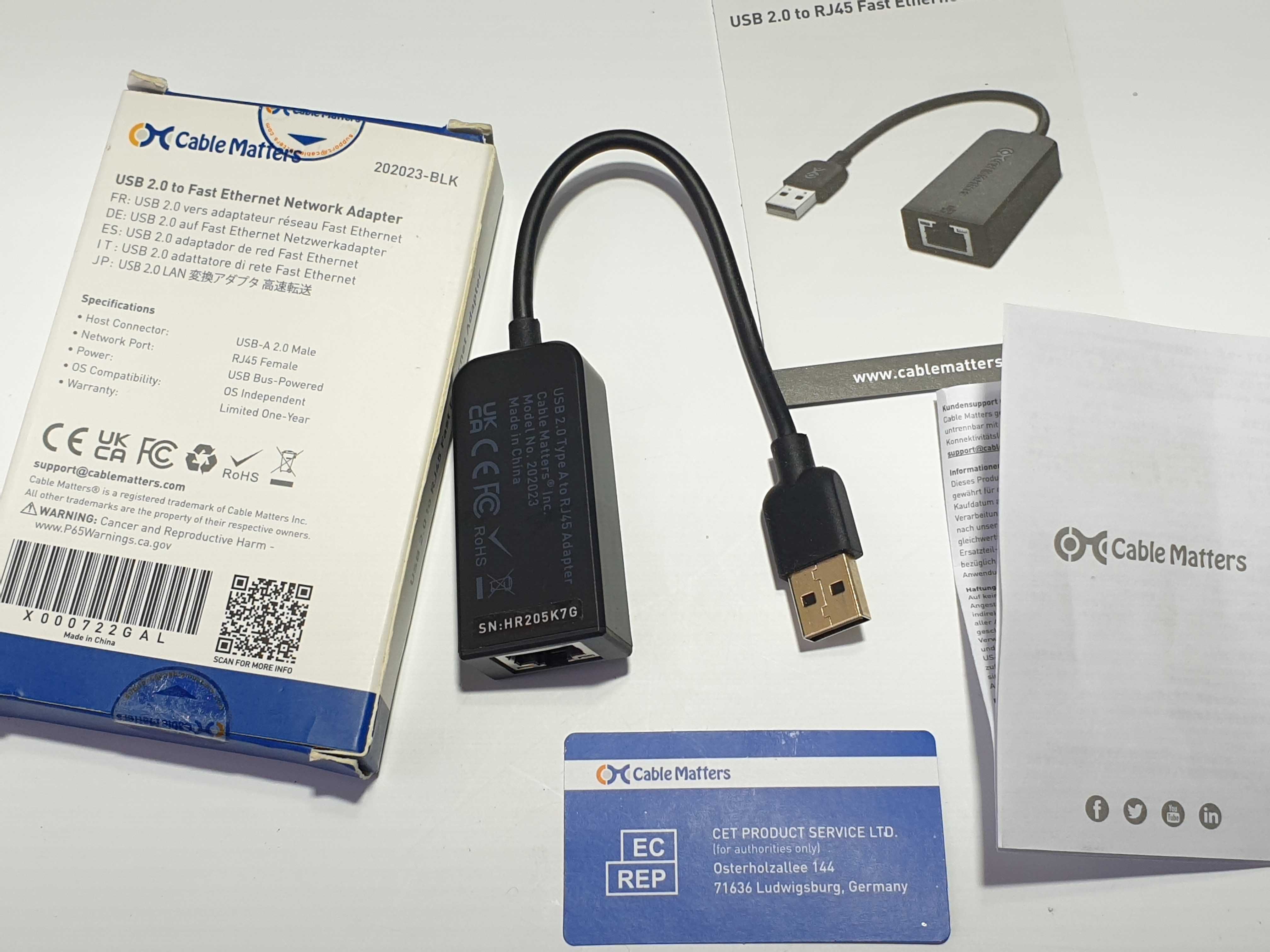 адаптер USB 2.0 to RJ45 Fast Ethernet 10/100 Мбіт/с Cable Matters