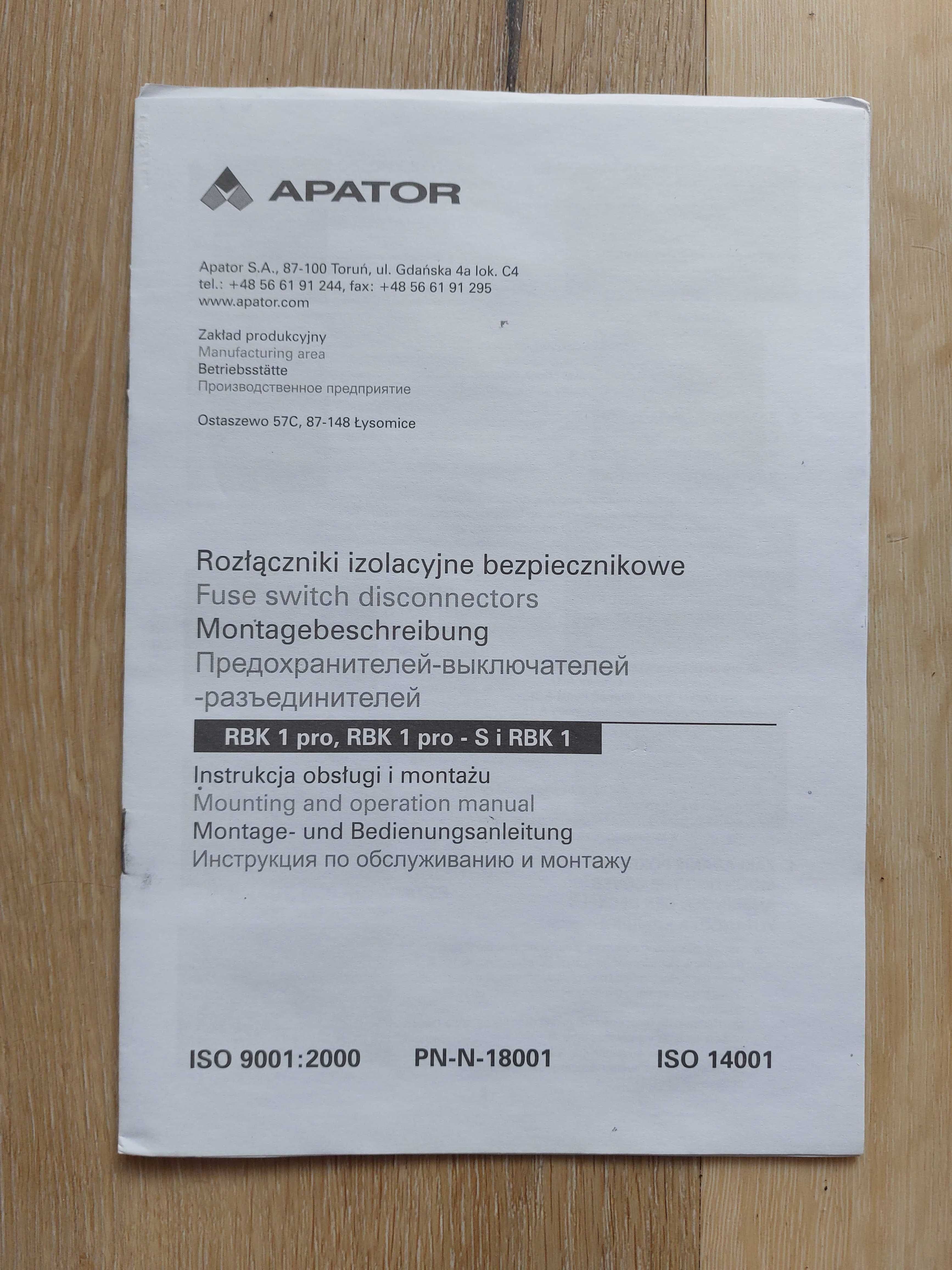 NOWY Rozłącznik izolacyjny Apator RBK1 690V 250A zaciski 50-185mm2