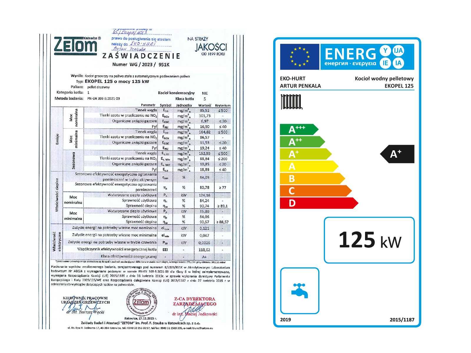 Kocioł pelletowy EKOPEL 125W A+ certyfikat ECODESIGN 5 klasa dotacje