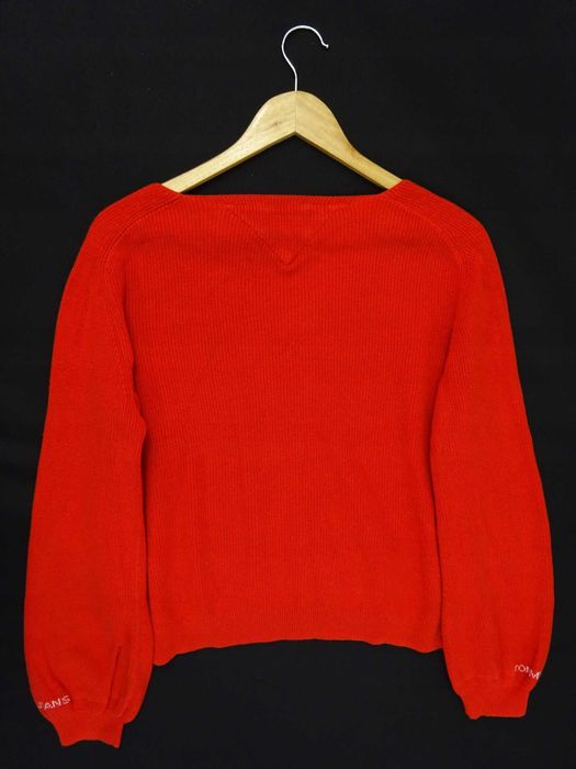 H6 oversize sweter damski Tommy Hilfiger czerwony dziergany serek M 38
