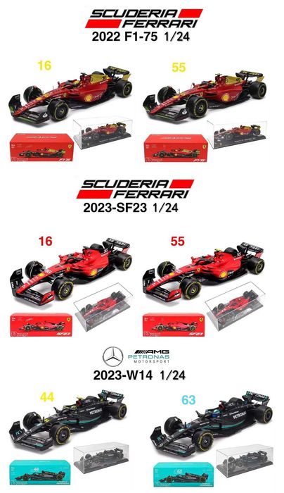 Колекційні Моделі Bburago F1 1/24 Red Bull Racing Ferrari Mercedes AMG