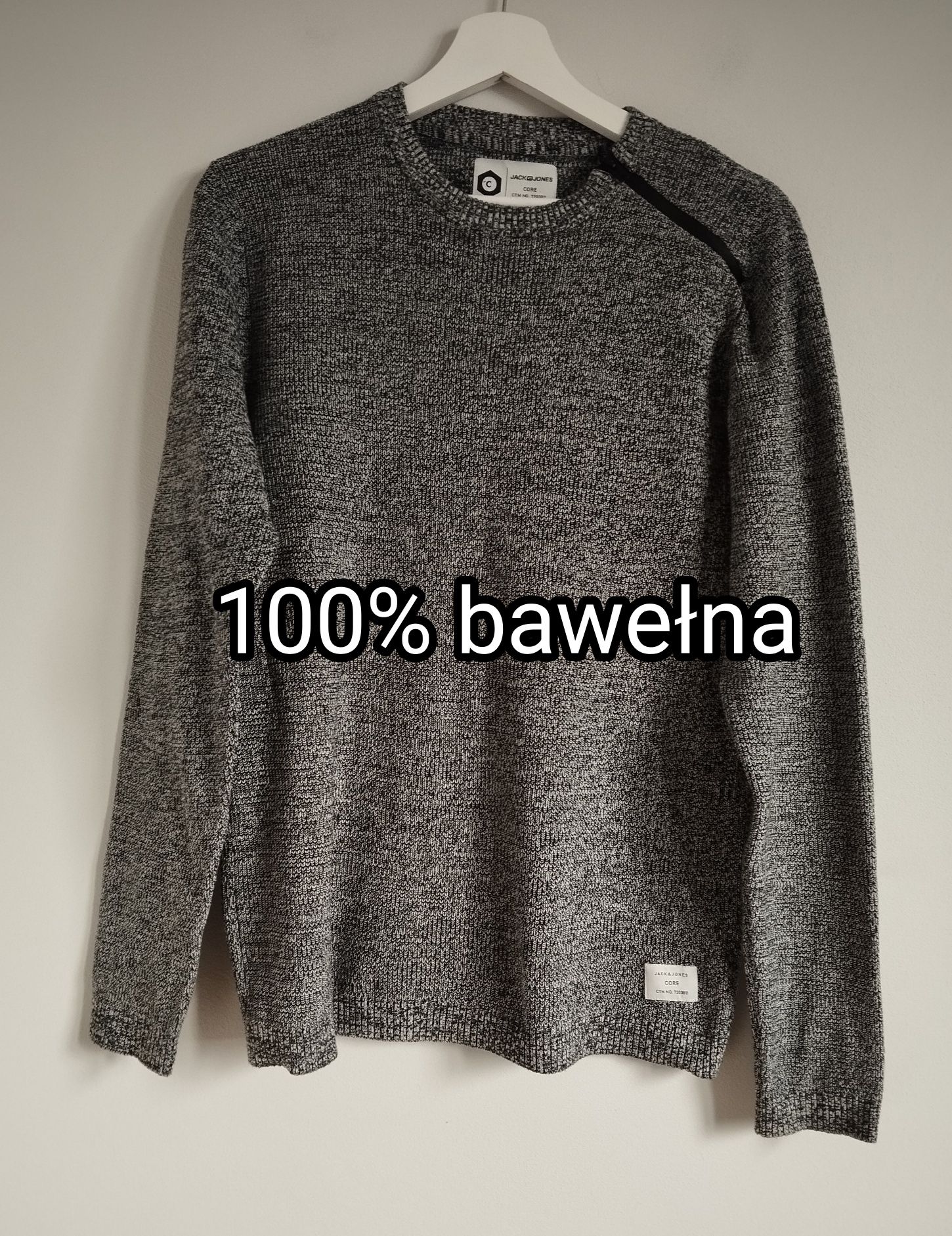 Bawełniany męski melanż sweter, dekoracyjny suwak r. S Jack&Jones
