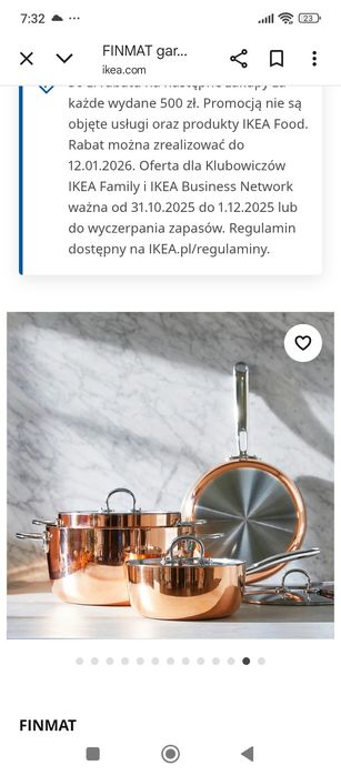 Garnki patelnie Ikea miedziane stalowe finmat komplet za ćwierć ceny