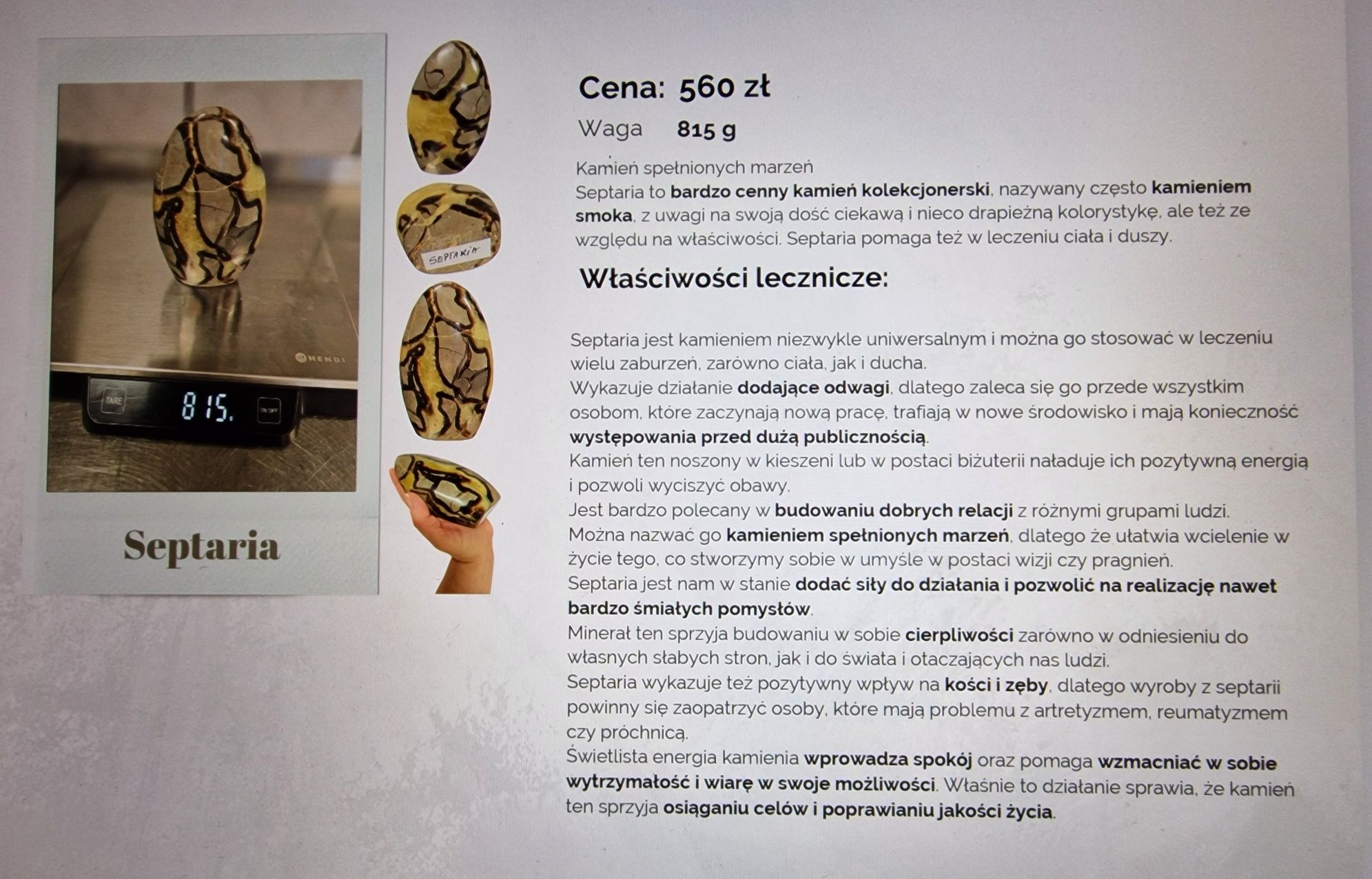 Kamień Septaria tzw Smocze jajo 815g