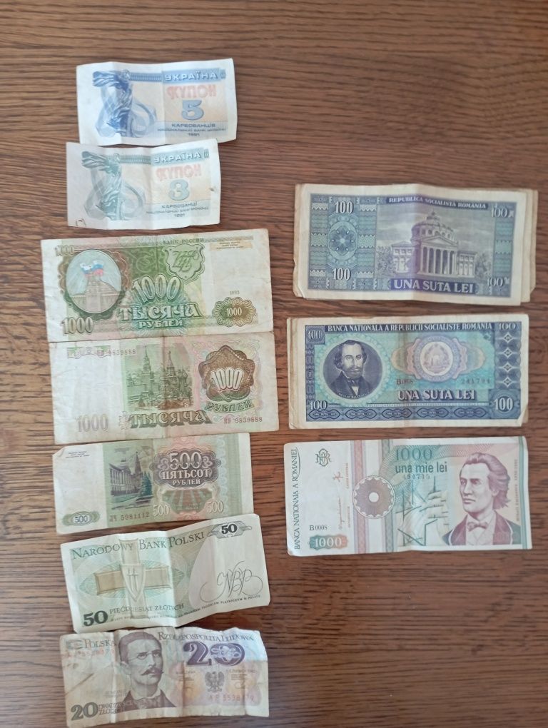 Banknoty Rumunii, Rosji, Ukraina, Polska