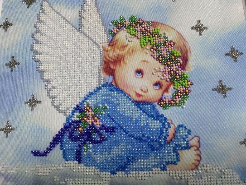 Метрика для вышивки бисером для детской. Небесный ангелок.