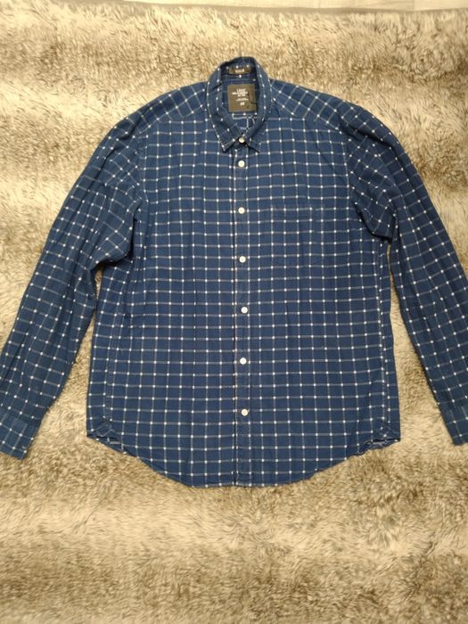 Koszula granatowa w białą kratkę kratę h&M L/XL