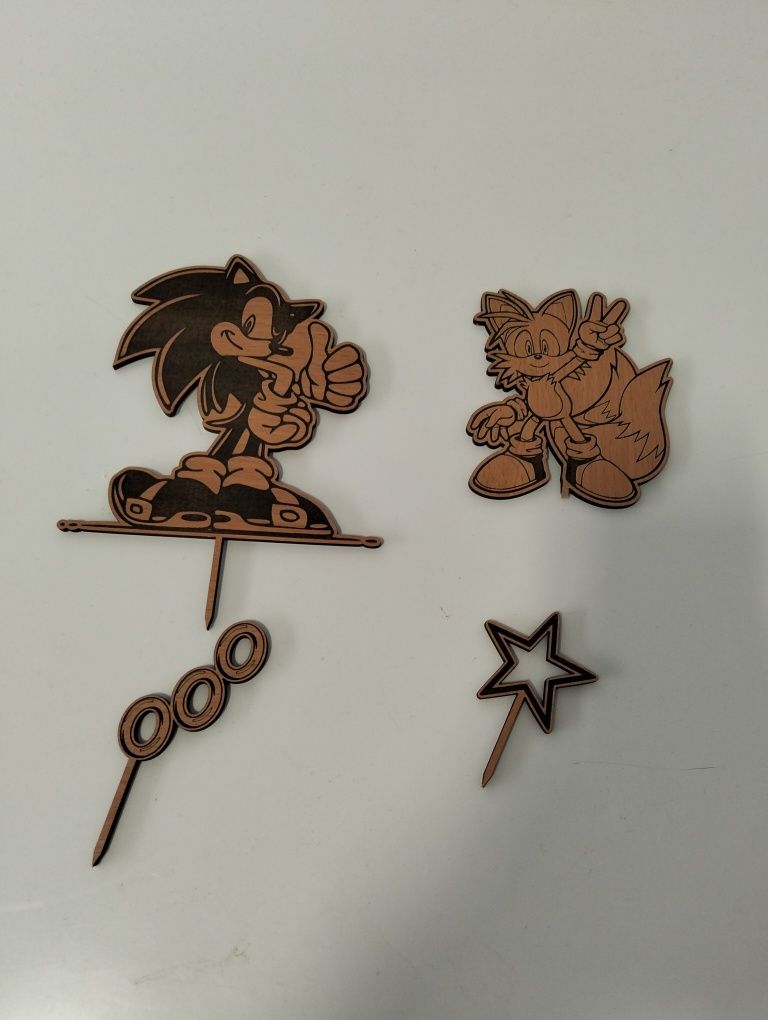 Pacote de 4 mini personagens em 2D de madeira do Sonic (FRÁGIL)