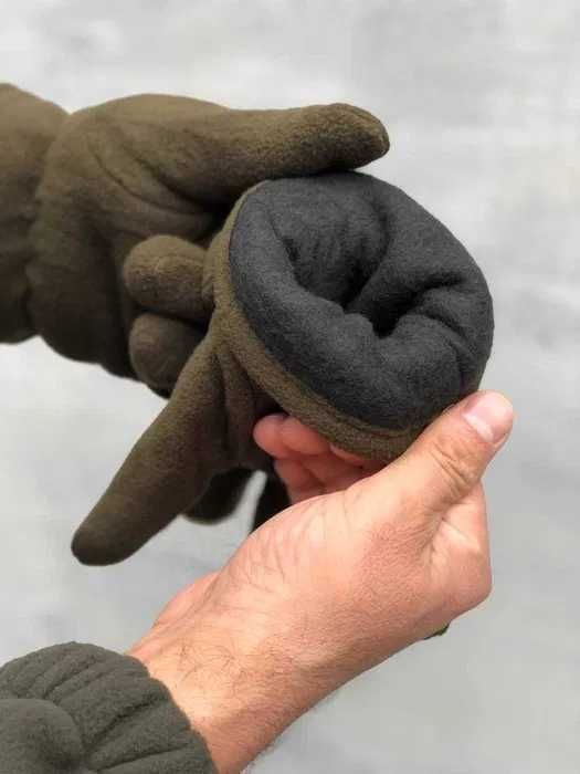 Армійські зимові теплі флісові рукавиці двошарові піксель , олива