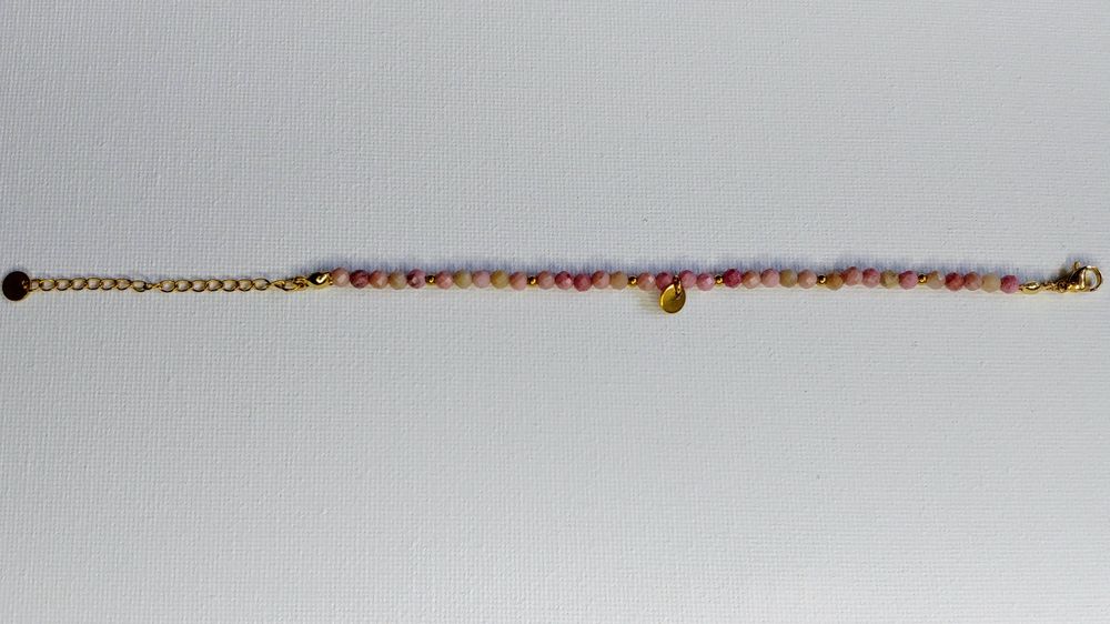 Bransoletka handmade kamienie rodonit różowa, złota, prezent