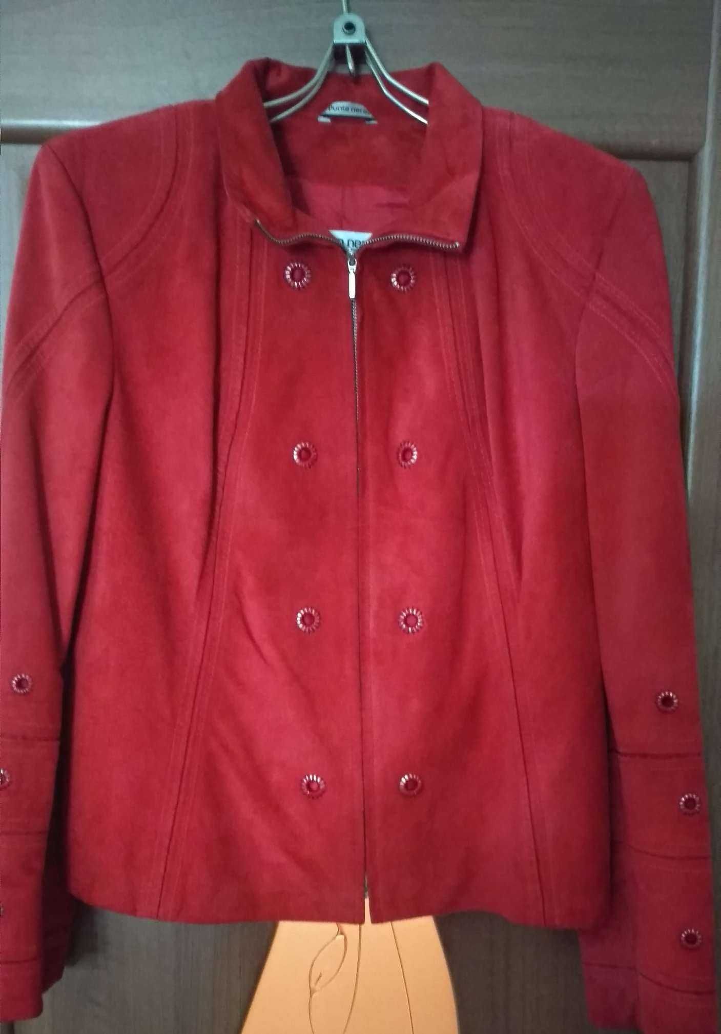 Замшевый пиджак-курточка красно-алого цвета 48р