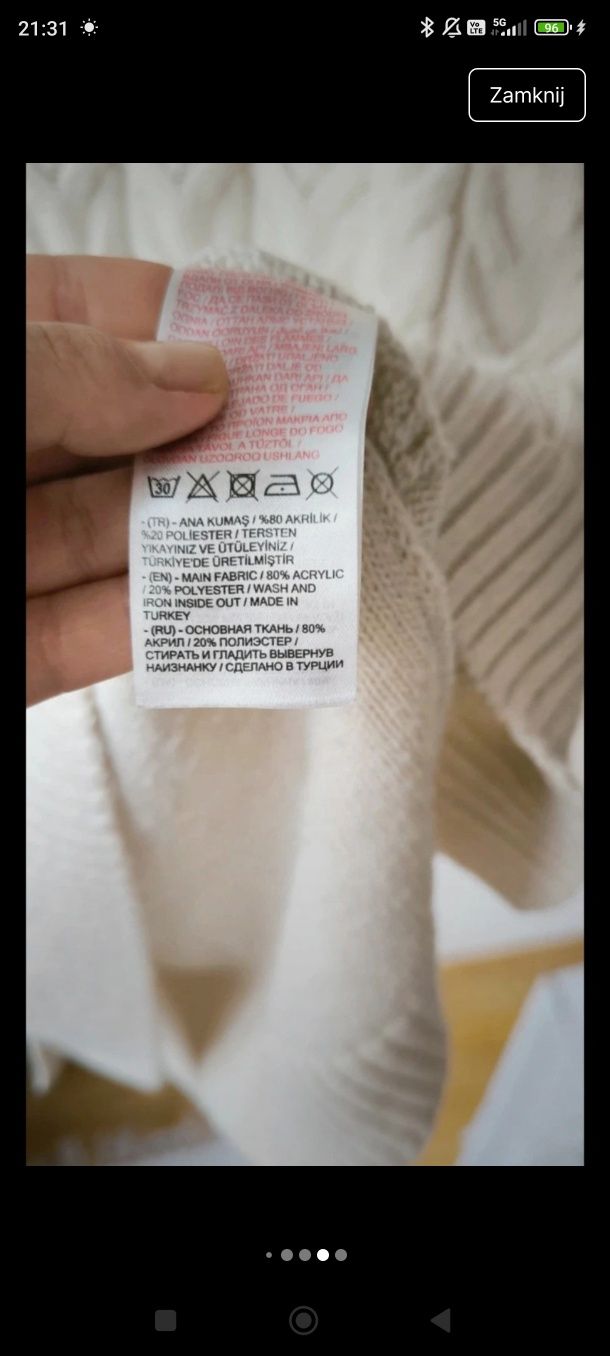 M/L/xl kremowa swetrowa kamizelka z golfem bezrękawnik długi warkoczyk