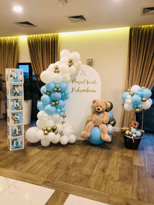 Ścianka balony chrzest Komunia dekoracja
