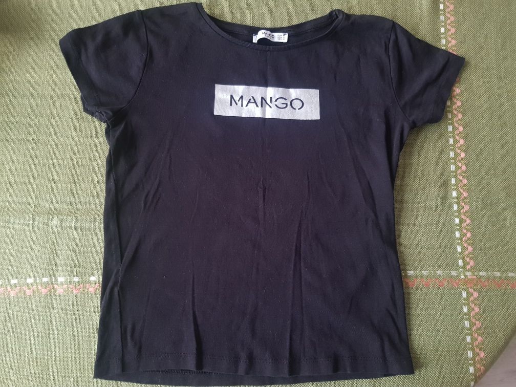Czarny t-shirt klasyczny koszulka srebrny nadruk Mango M
