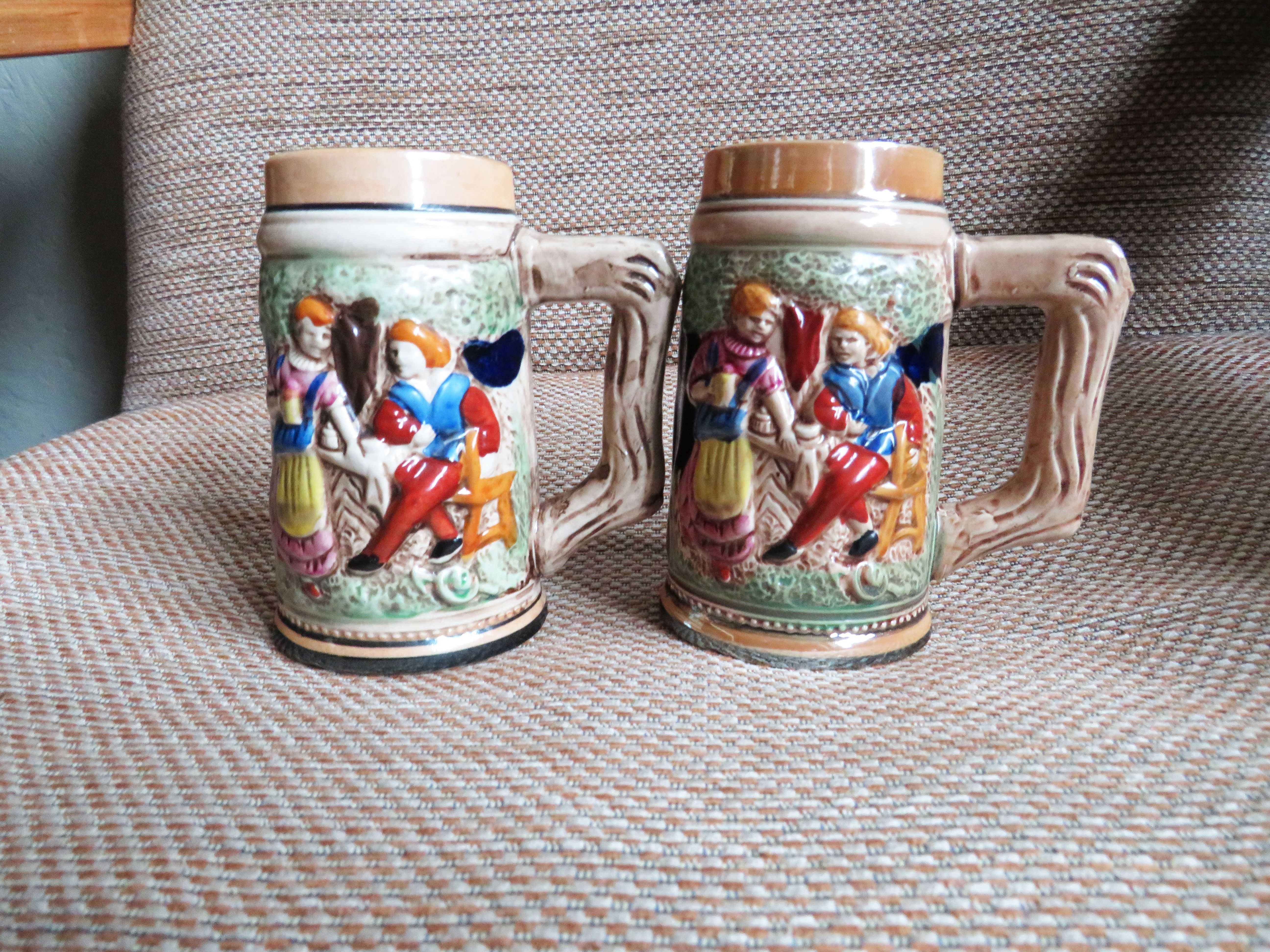 Stare niemieckie ręcznie malowane kufle retro folk