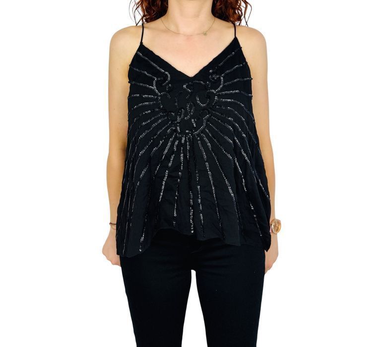 Czarny top na ramiączkach z cekinami XL 42 H&M