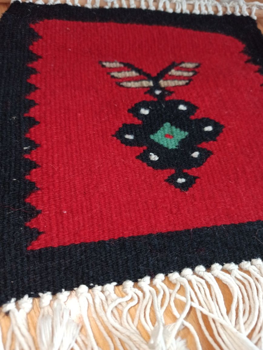 Mały kilim makatka vintage folk etno ludowy wełna wełniany folkowy