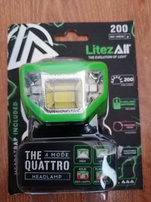Latarka czołowa LED LitezAll Quattro z 4 trybami