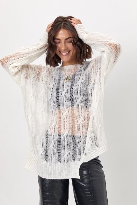 Светр-павутинка з асимеричним низом Ажурна вʼязана павутинка