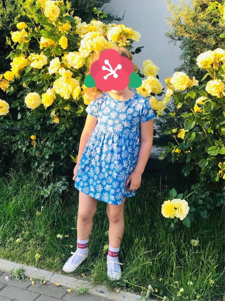 Голубое летнее платье в ромашку для девочки (размер 3-4 года)