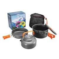 Набір туристичного посуду Cooking Set DS-308, помаранчеві зелені ручки