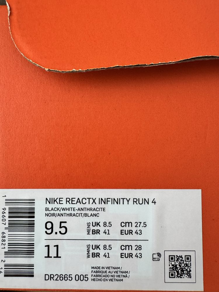 Кросівки чоловічі Nike Reactx Infinity Run Flynit 4 Black DR2665-005