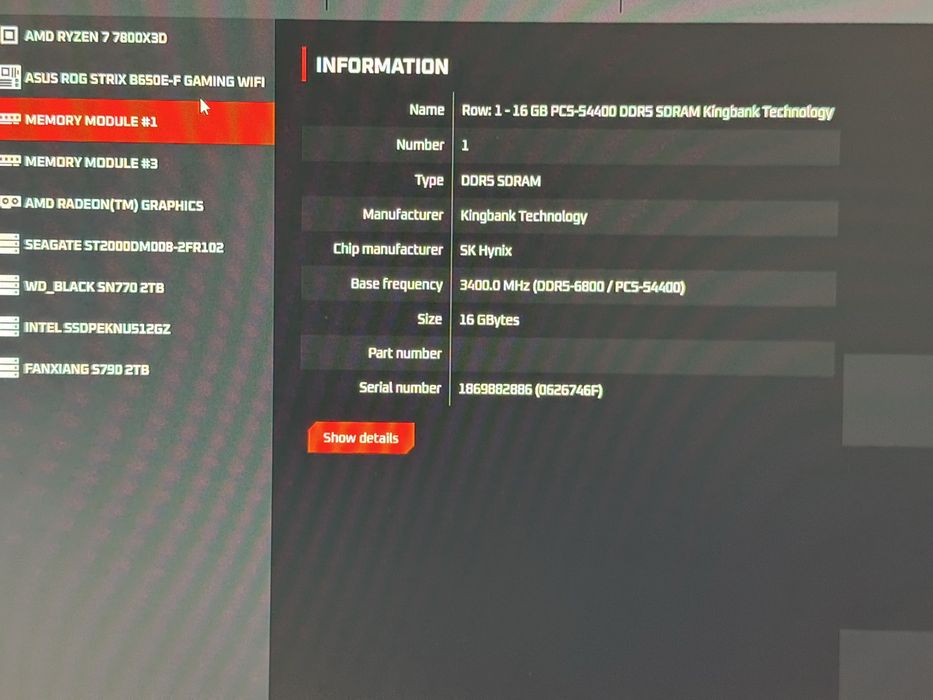 Ryzen 7 7800x3d + Asus Rog Strix B650E-F + Kingbank DDR5 32gb