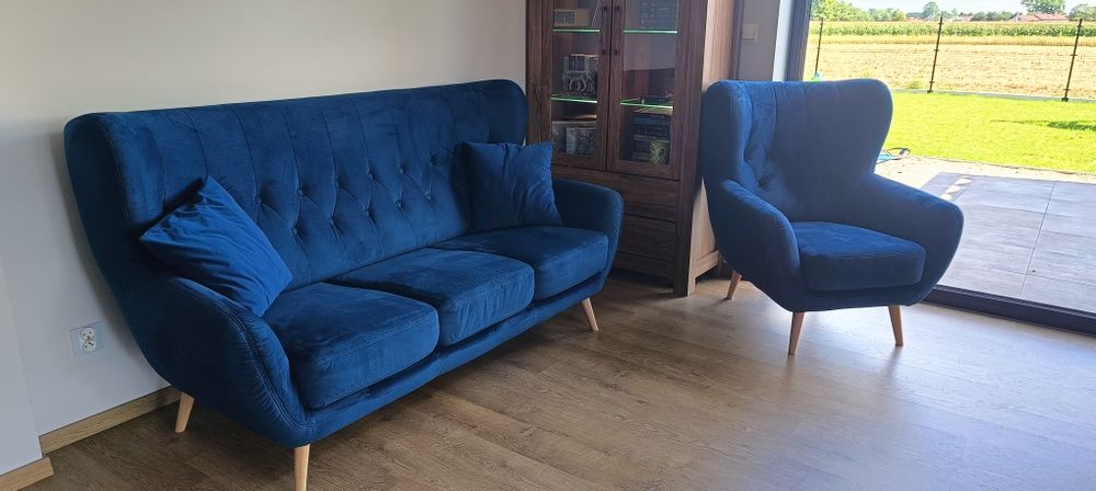 Sofa 3-osobowa uszak ciemnoniebieska Kelso
