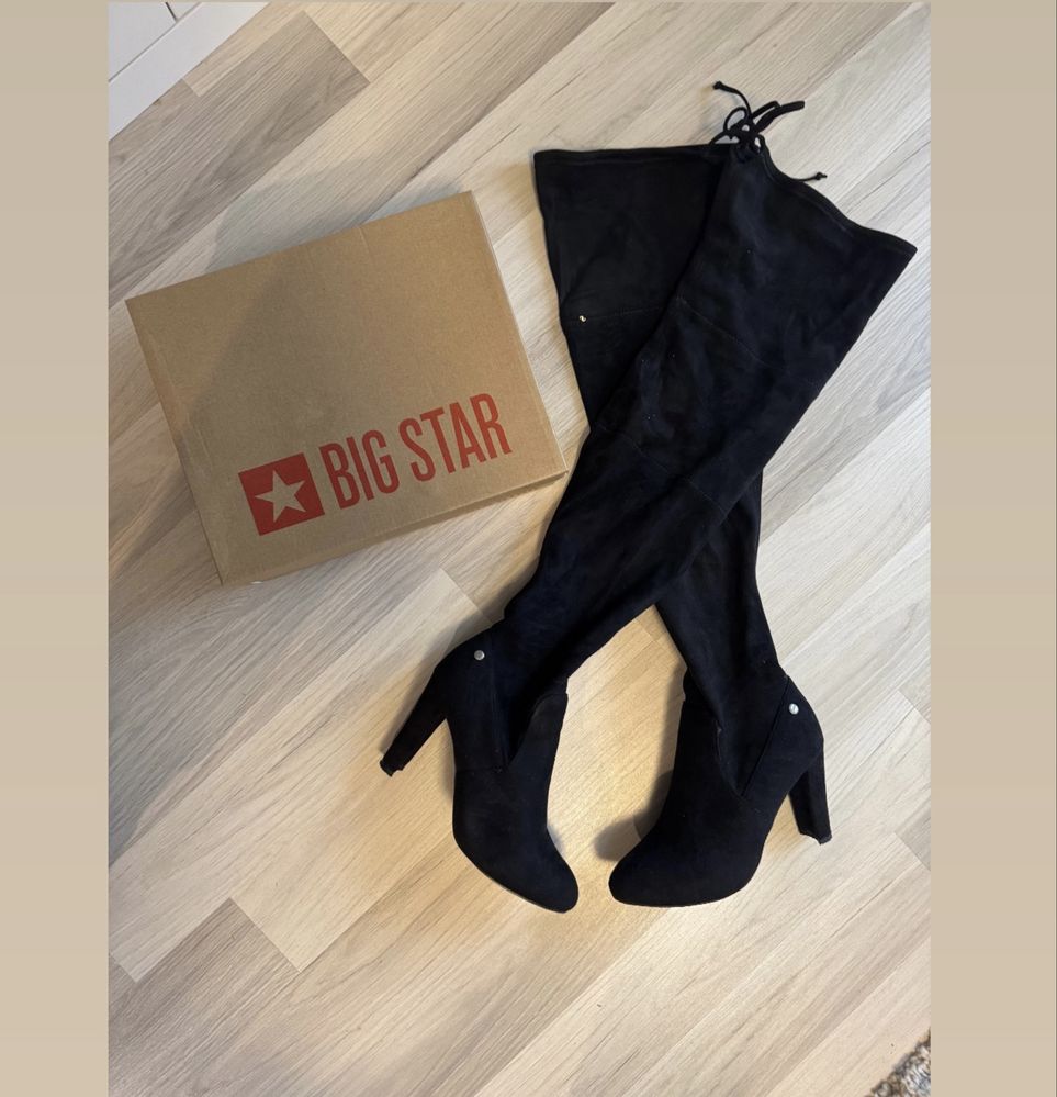 Długie czarne kozaki za kolano na słupku Big Star r.38