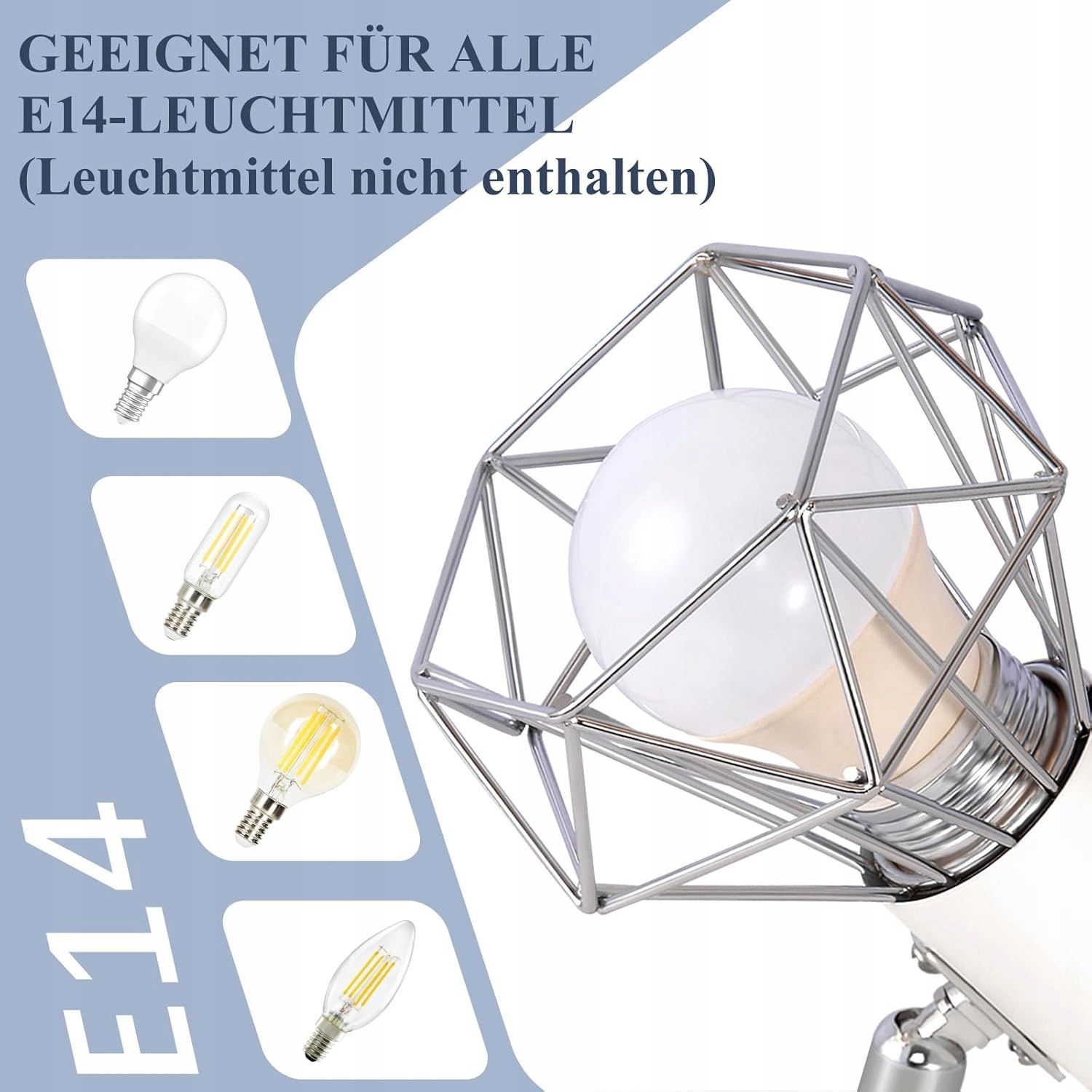 Glitzerlife Vintage lampa sufitowa, 3 żarówki, E14, biała