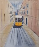 Quadro de elétricos de Lisboa pintados a mão