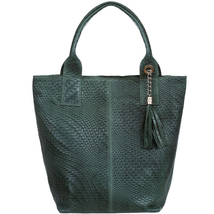 VERA PELLE torebka skórzana shopper przeplatana V521 c.zielona