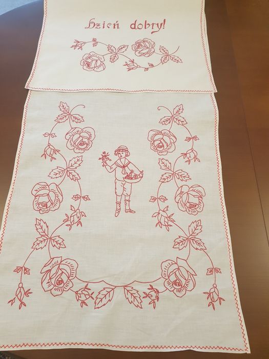 Oryginalna ręcznie haftowana makatka  z lat 50.