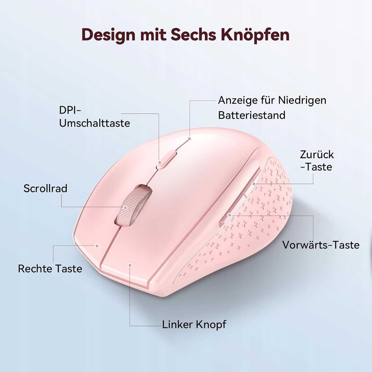 Mysz Bezprzewodowa Do Komputera Bluetooth 3200DPI Różowa